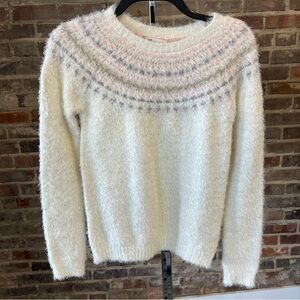 Epic Threads Fuzzy Cream and Pink Sweater